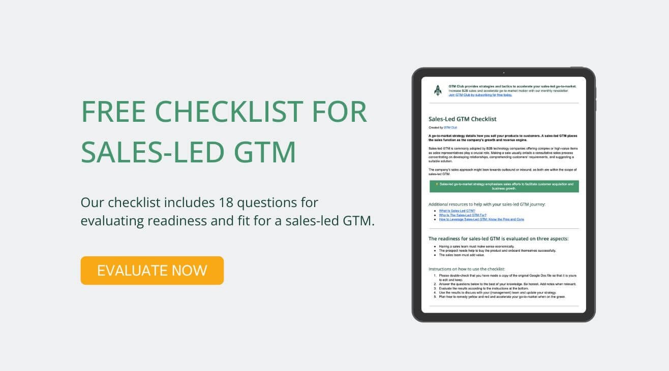 GTM Club's free checklist for sales-led GTM.